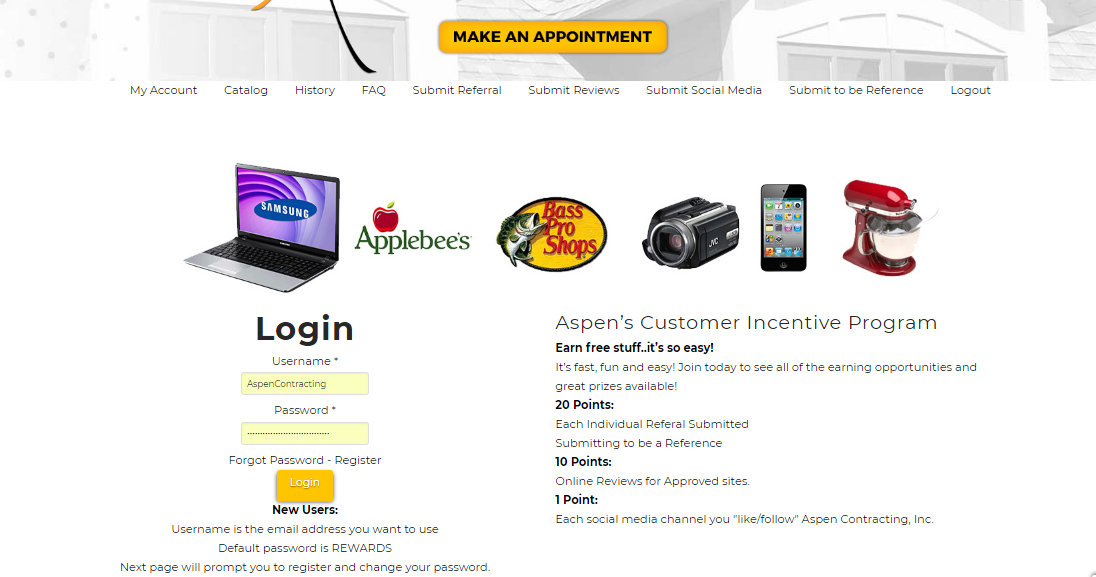 Login and register screen